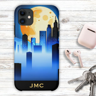 Funda Para iPhone 11 Horizonte urbano moderno con monograma de luna lle