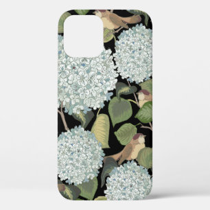 Funda Para iPhone 12 Hortensia azul blanco claro con hojas verdes y