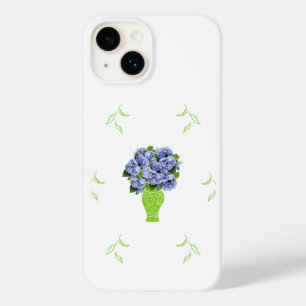 Funda Para iPhone 14 De Case-Mate Hortensia Azul en Patrón Floral de Jarrón Verde