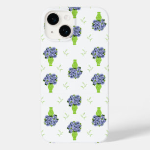 Funda Para iPhone 14 De Case-Mate Hortensia Azul en Patrón Floral de Jarrón Verde