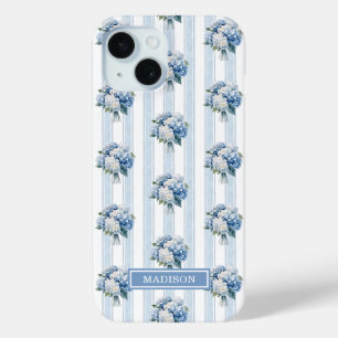 Funda Para iPhone 15 Hortensias Azules a Rayas