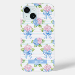 Funda Para iPhone 15 Hortensias azules y rosadas 