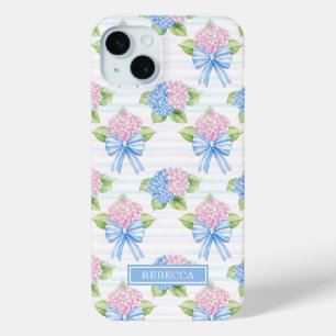 Funda Para iPhone 15 Mini Hortensias azules y rosadas 