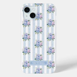 Funda Para iPhone 15 Mini Hortensias Azules y Rosas Monogramadas