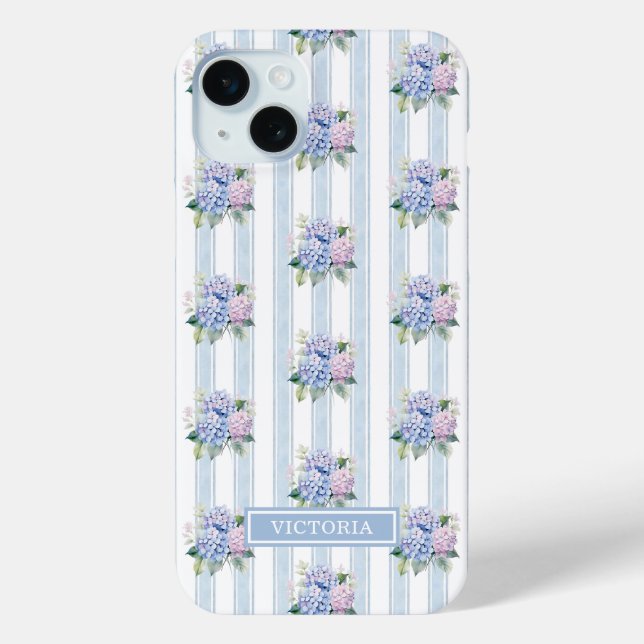 Funda De Case-Mate Para iPhone Hortensias Azules y Rosas Monogramadas (Reverso )