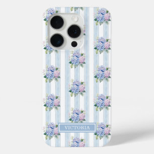 Funda Para iPhone 15 Pro Hortensias Azules y Rosas Monogramadas