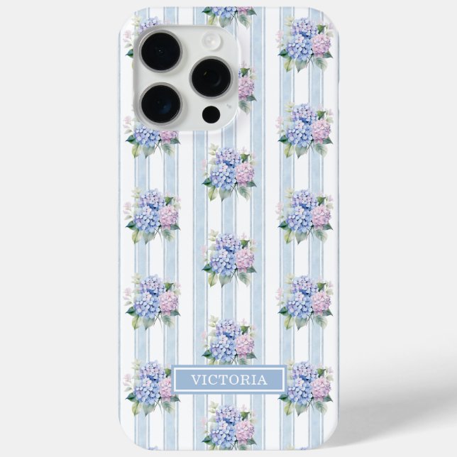 Funda De Case-Mate Para iPhone Hortensias Azules y Rosas Monogramadas (Reverso )