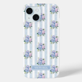 Funda Para iPhone 15 Hortensias Azules y Rosas Monogramadas