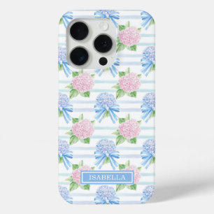 Funda Para iPhone 15 Pro Hortensias Azules y Rosas Rayadas