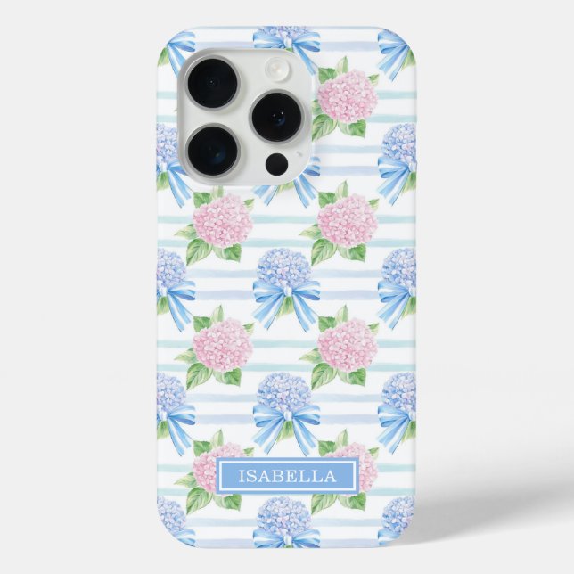 Funda De Case-Mate Para iPhone Hortensias Azules y Rosas Rayadas (Reverso )