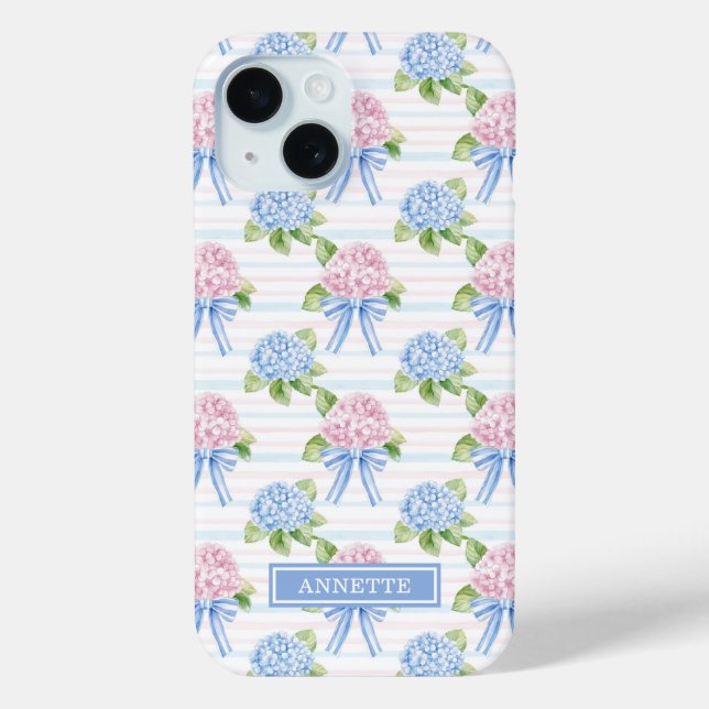 Funda De Case-Mate Para iPhone Hortensias Azules y Rosas Rayadas (Reverso )