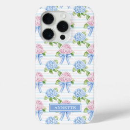 Funda Para iPhone 15 Pro Hortensias Azules y Rosas Rayadas