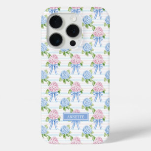 Funda Para iPhone 15 Pro Hortensias Azules y Rosas Rayadas