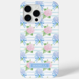 Funda Para iPhone 15 Pro Max Hortensias Azules y Rosas Rayadas