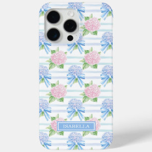 Funda Para iPhone 15 Pro Max Hortensias Azules y Rosas Rayadas