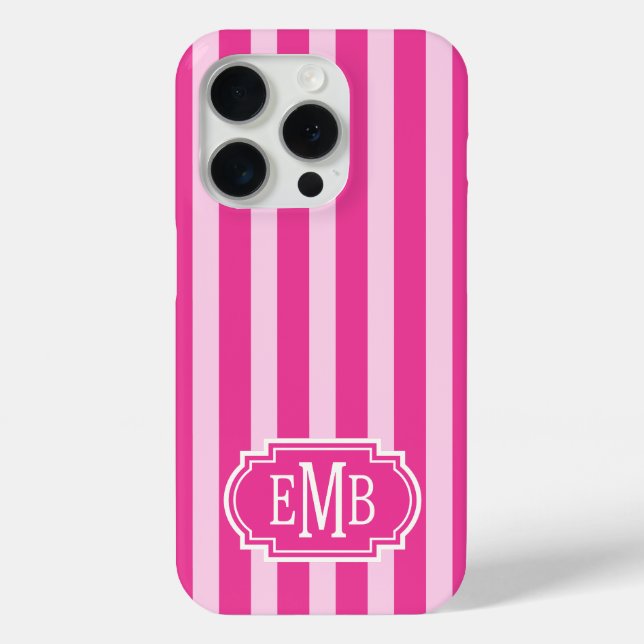 Funda De Case-Mate Para iPhone Hot Pink and Pink Monogrammed Stripes (Reverso )