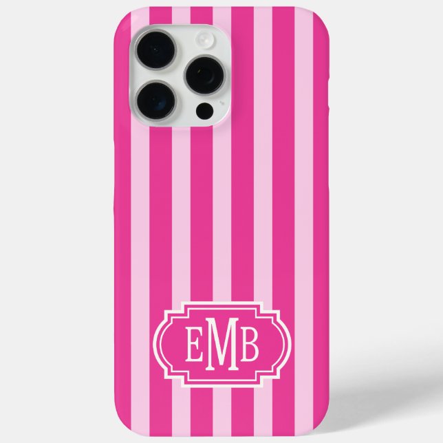 Funda De Case-Mate Para iPhone Hot Pink and Pink Monogrammed Stripes (Reverso )