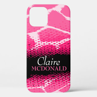 Funda Para iPhone 12 Pro Huella de animales de color blanco negro rosa