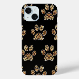 Funda Para iPhone 15 Huella de garra con brillo de leopardo dorado y ne
