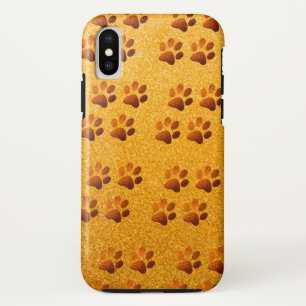 Funda Para iPhone XS Huella de mascota con brillo dorado impresa sobre