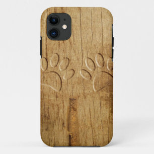 Funda Para iPhone 11 Huella de pata de perro de madera tallada