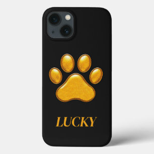 Funda Para iPhone 13 Huella de pata dorada sobre fondo negro