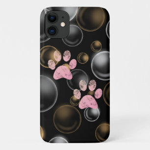 Funda Para iPhone 11 huella de pata rosa linda en burbujas