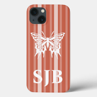 Funda Para iPhone 13 Huella victoriana de coral oscuro con mariposa