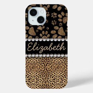 Funda Para iPhone 15 Huellas de garra con lunares de leopardo con crist