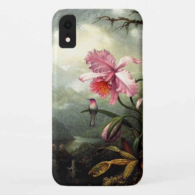 Funda De Case-Mate Para iPhone Hummingbird y Orquídea, arte botánico (Reverso)