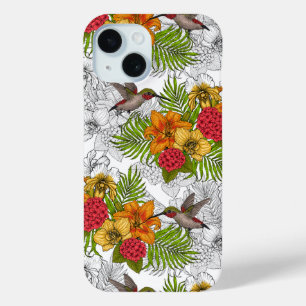 Funda Para iPhone 15 Hummingbirds y el ramo tropical