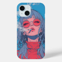 humo de ilustracion azul y rojo de anime chica