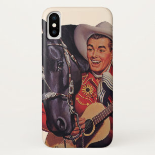 Funda Para iPhone X Humor Antiguo, Cowboy Cantando Música a su Caballo