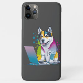 Funda Para iPhone 11 Pro Max Husky Dog Computer Rainbow Watercolor Tech Savvy