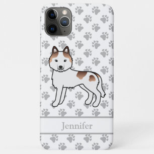 Funda Para iPhone 11 Pro Max Husky Siberiano Cartoon Piebald Rojo & Nombre