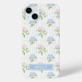 Funda Para iPhone 15 Mini Hydrangea Azul Acuarela Rayada Personalizada