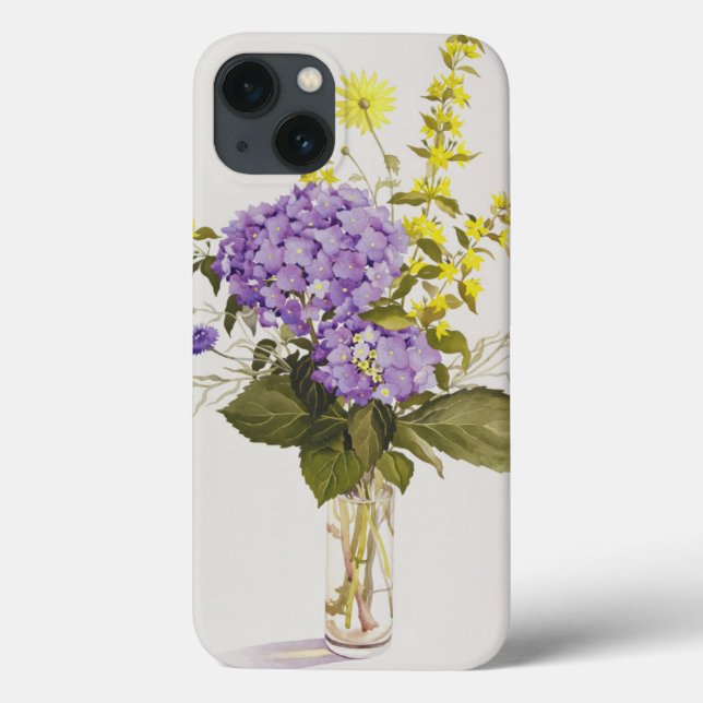 Funda De Case-Mate Para iPhone Hydrangea azul con lisimaquia amarilla (Reverso)