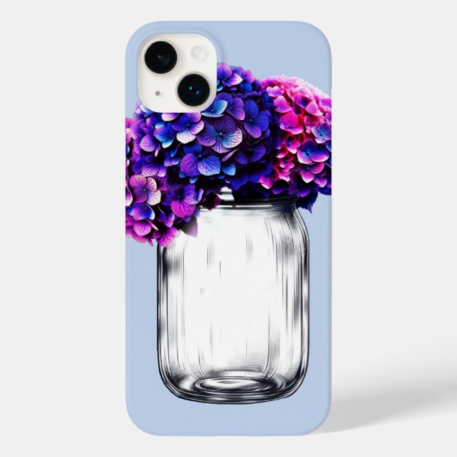 Funda De Case-Mate Para iPhone Hydrangea Floral Azul Púrpura Rosa Vibrante (Reverso )