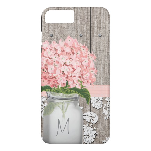 Funda De Case-Mate Para iPhone Hydrangea Rosa Monograma Mason Jar (Reverso)