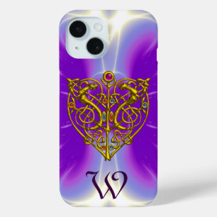 Funda Para iPhone 15 HYPER VALENTINA ORO CELTICAR CORAZÓN MONOGRAMA Púr