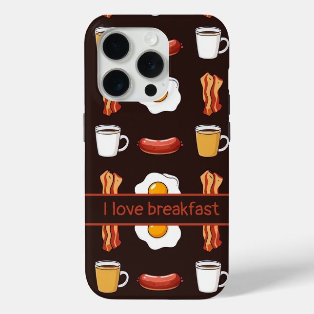 Funda De Case-Mate Para iPhone I love breakfast, Food pattern in black (Reverso )