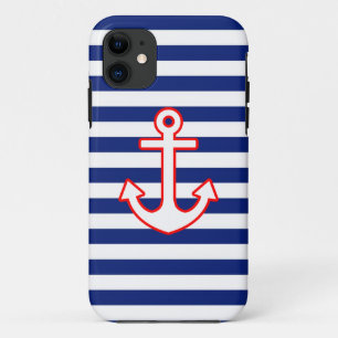 Funda Para iPhone 11 Icono de ancla de estilo náutico en franjas