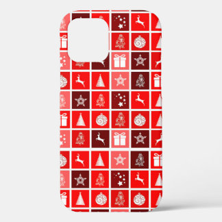 Funda Para iPhone 12 Icono de Navidad Cuadrados Rojos Arte Festivo Clás