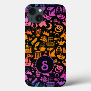 Funda Para iPhone 13 Iconos Coloridos de Shakespeare sobre Negro