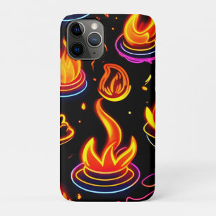 Funda Para iPhone 11 Pro Iconos de llama brillante en tela oscura