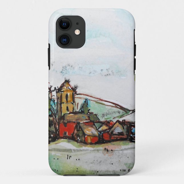 Funda De Case-Mate Para iPhone Idílico bosquejo de una aldea británica (Reverso)