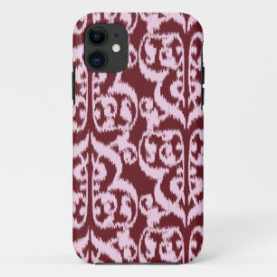 Funda Para iPhone 11 Ikat Damask Moro - burdeos y rosa
