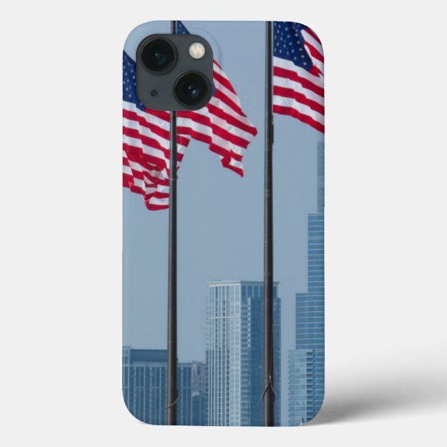 Funda De Case-Mate Para iPhone Illinois, Chicago. Navy Pier, US flags flying (Reverso)