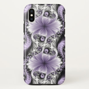 Funda Para iPhone X Ilusión de Lila Arte Floral Abstracto Fractal Fant