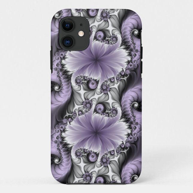 Funda De Case-Mate Para iPhone Ilusión Lilac Resumen Arte Fractal Floral Fantasía (Reverso)